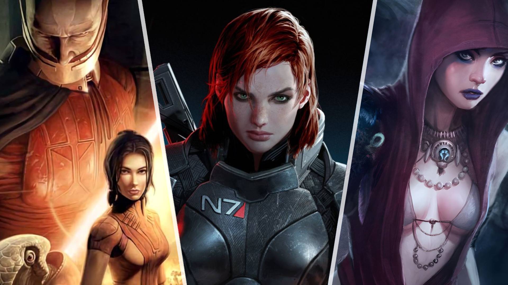 Left: Knights of the Old Republic, Center: Mass Effect, Right: Dragon Age: Origins
