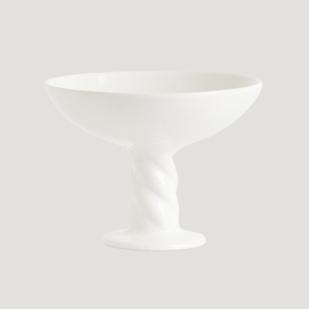 table decor - white raised bowl with twisted platform