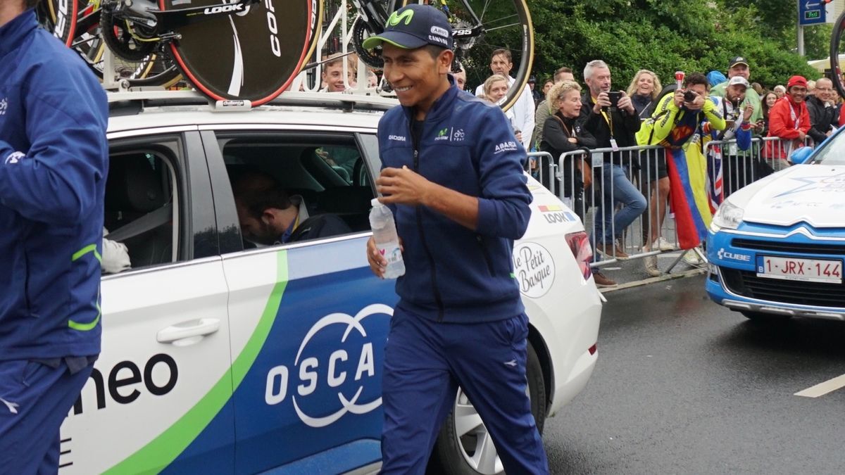 Tour GC hopeful Nairo Quintana stayed casual and relaxed until about an hour before his start
