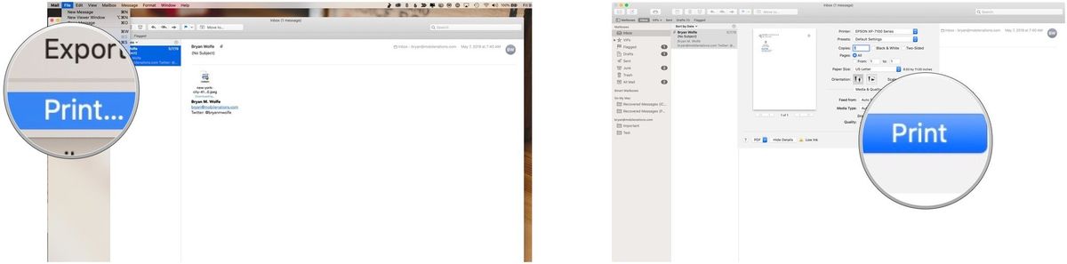 how to print from mail app iphone