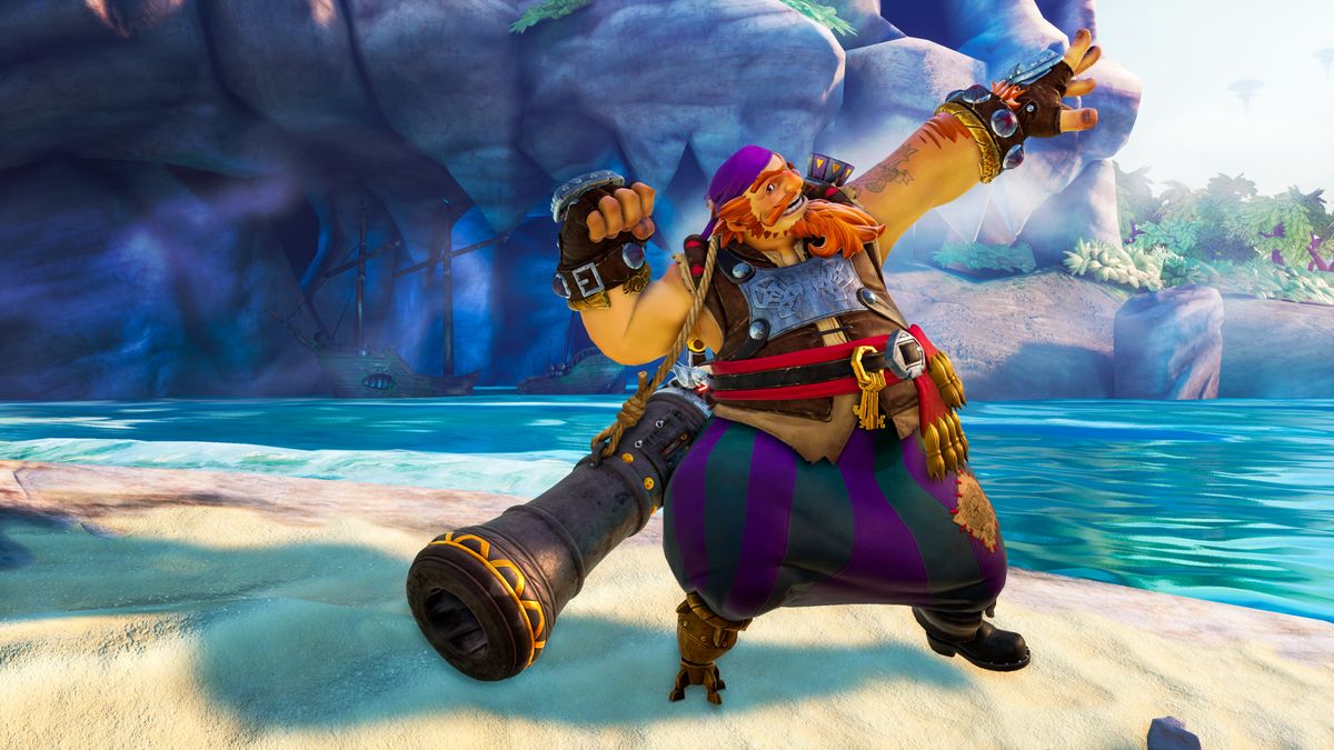 Blastbeard fires arcing cannonballs, an anchor rocket, and can knockback opponents.