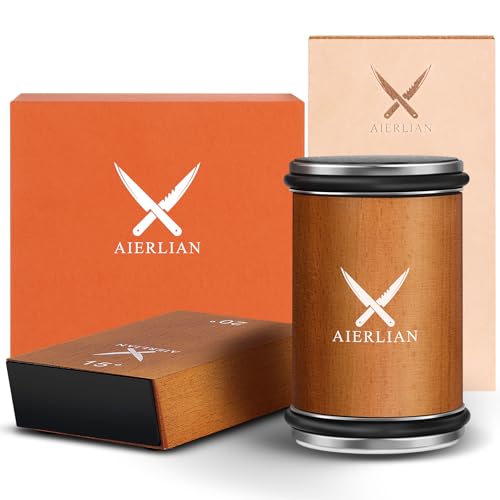 Aierlian Knife Sharpener Tool, Rolling Knife Sharpener Kit, Knife Sharpening With Diamonds and Ceramic for Steel of Any Hardness, Kitchen Knife Sharpener With 15 & 20 Degree Magnetic Angle(brown)