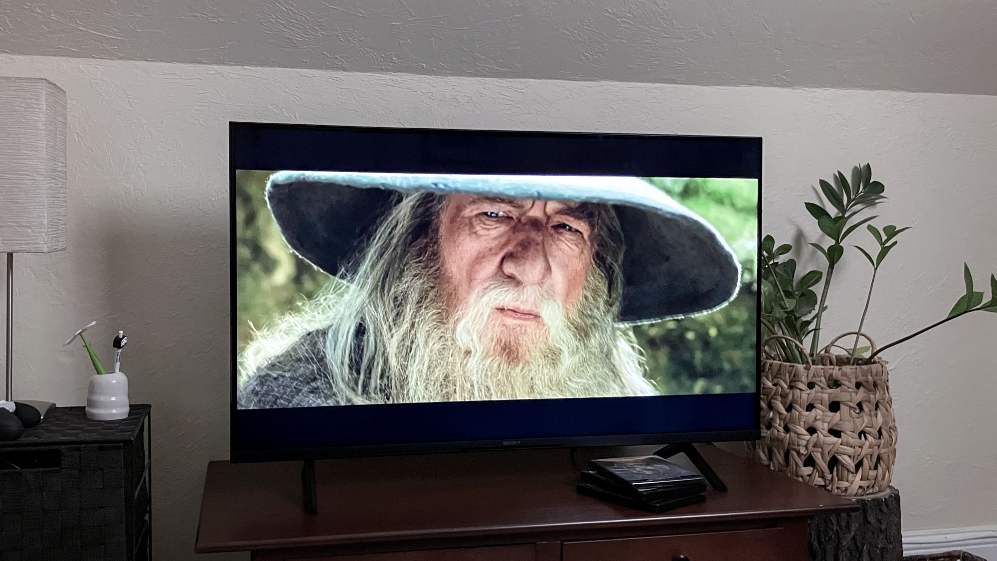 Gandalf in Lord of the Rings, playing on a Sony Bravia 3 LED TV