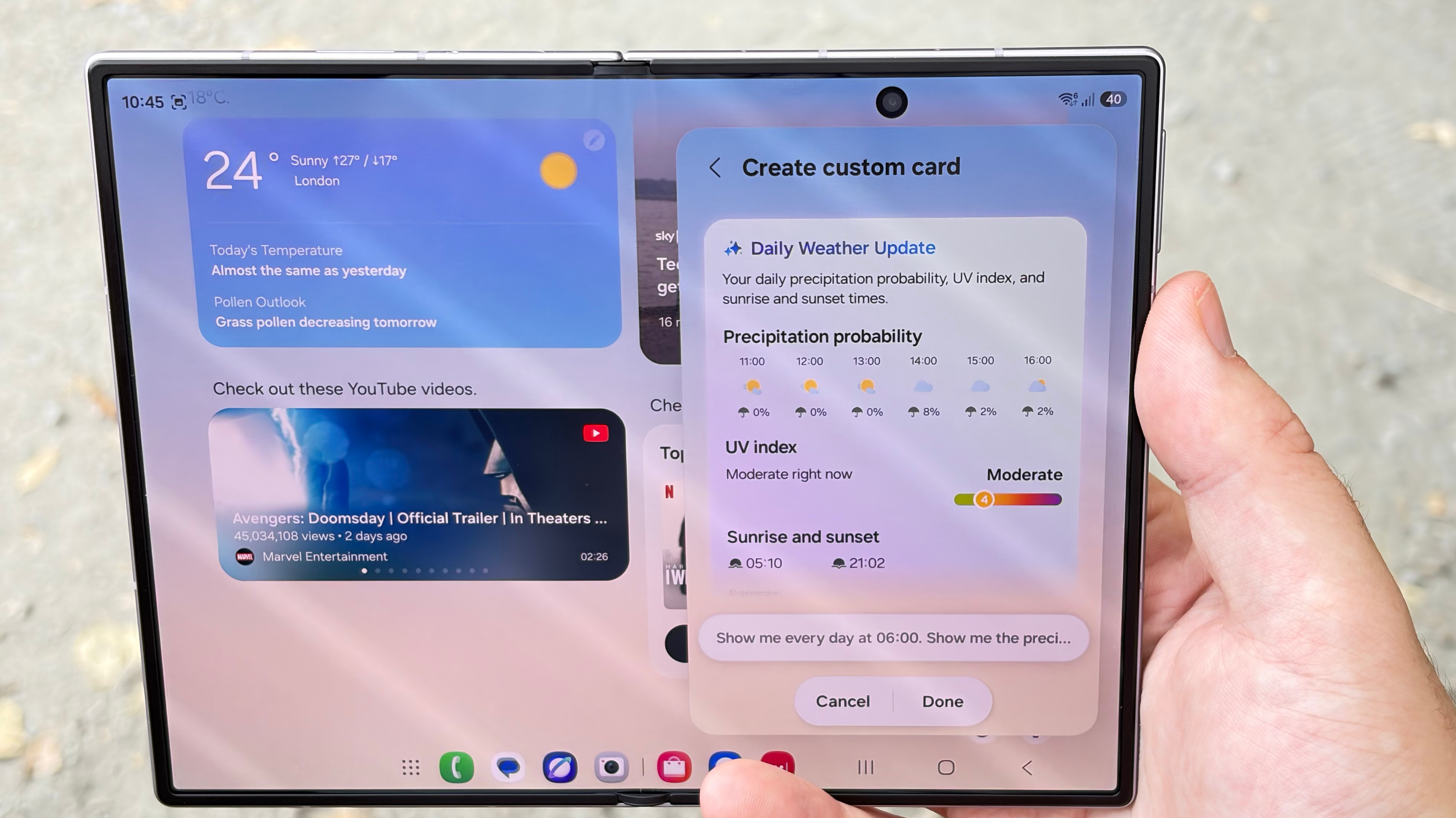 Samsung Galaxy Z Fold 8 create custom Now Brief widget