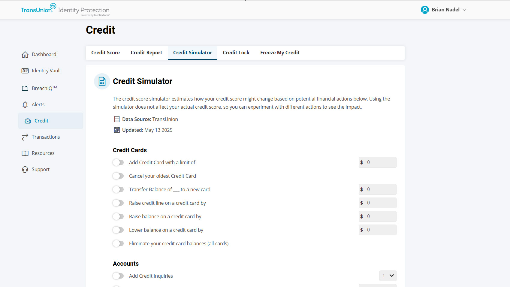Screenshot of the IdentityForce web interface