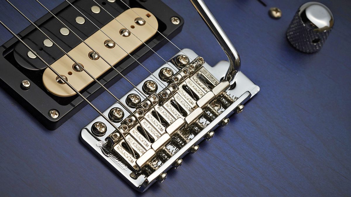 This Wilkinson bridge is a subtle update of the Fender original, with a push-fit and tension- adjustable arm