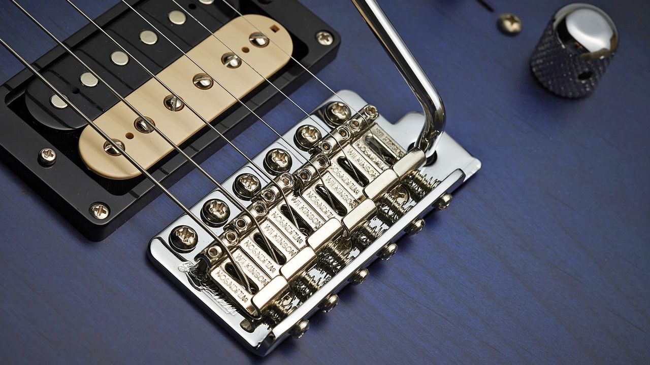 This Wilkinson bridge is a subtle update of the Fender original, with a push-fit and tension- adjustable arm