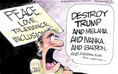 Political Cartoon U.S. Protestors Donald Trump Melania Barron