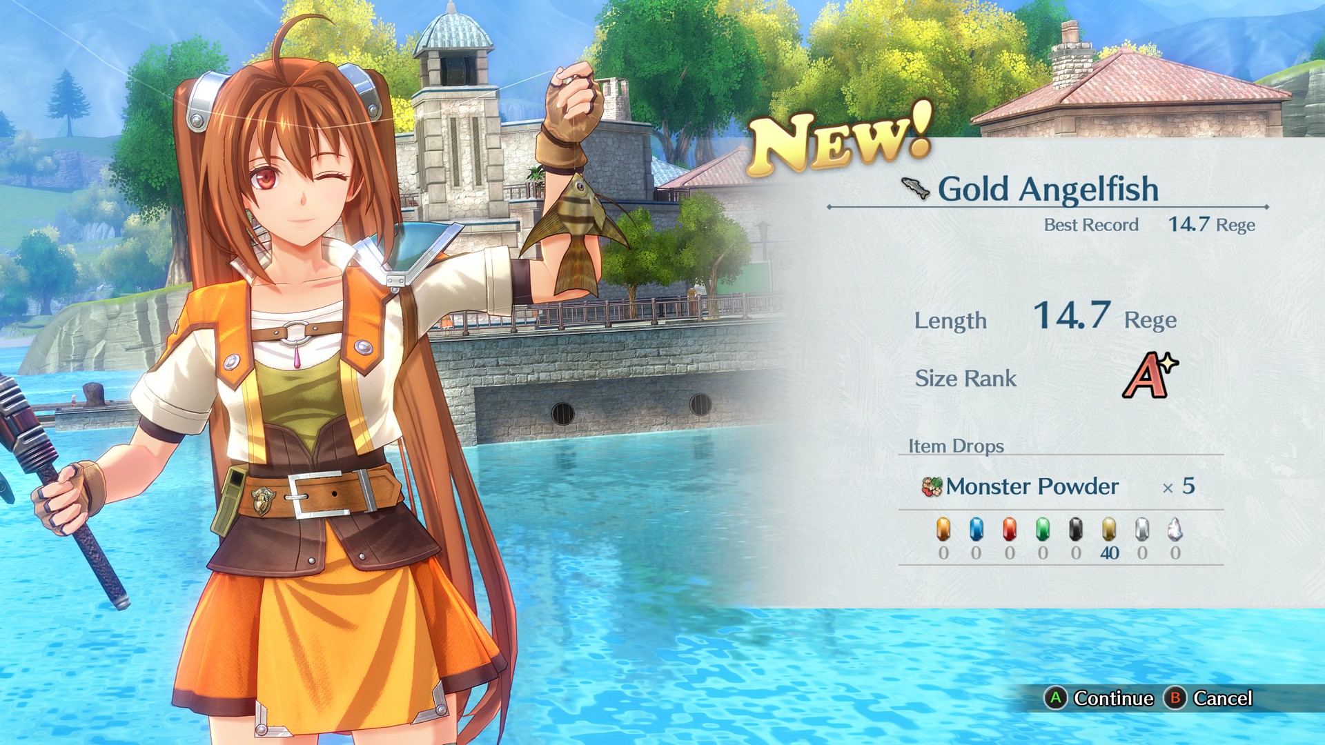 Estelle fishes in Trails in the Sky 2nd Chapter