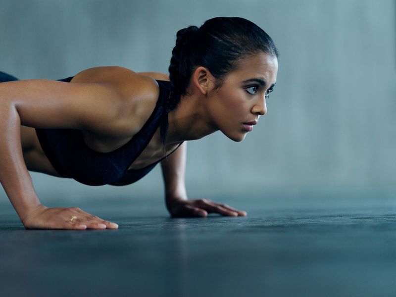 A woman in the press-up position