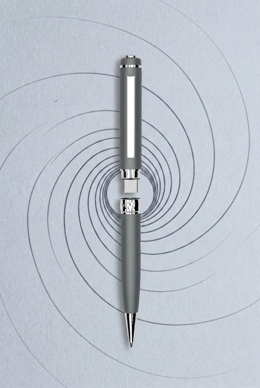 James Bond home office gear on a gunmetal background