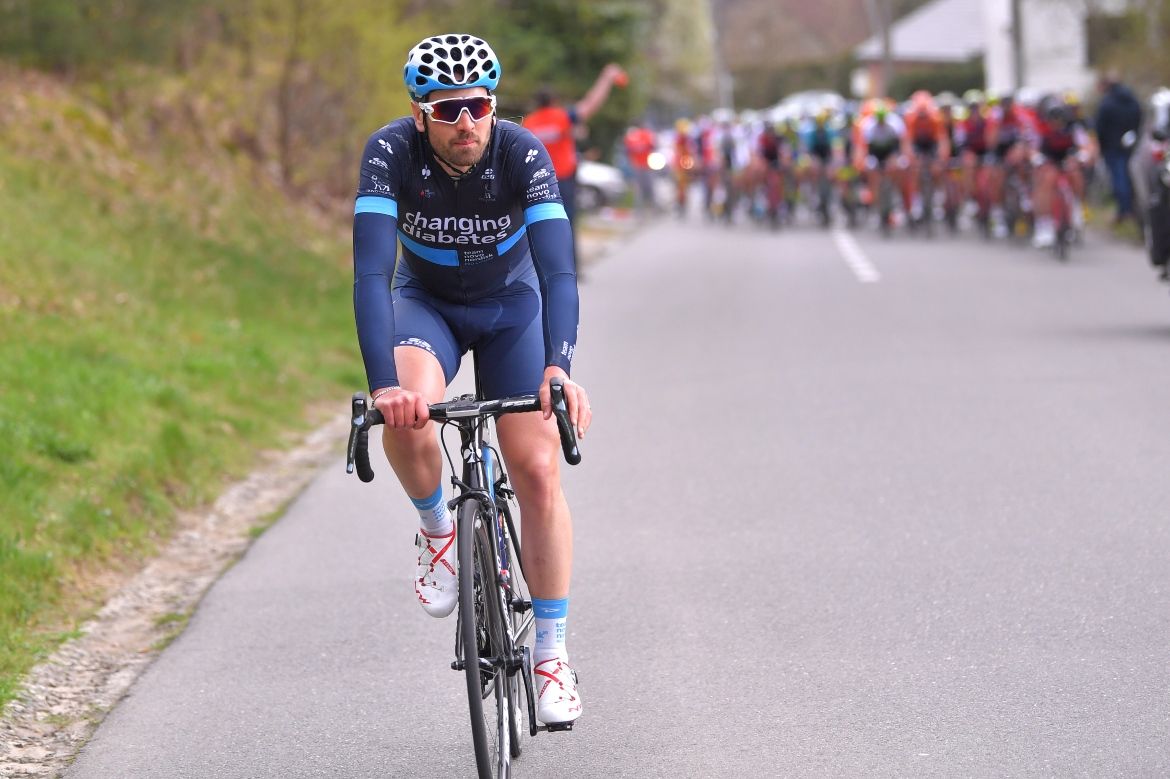 Andrea Peron (Novo Nordisk) heads back out of the breakaway