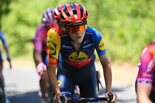 LAQUILA ITALY JULY 14 Gaia Realini of Italy and Team Lidl Trek competes during the 35th Giro dItalia Women 2024 Stage 8 a 117km stage from Pescara to LAquila UCIWWT on July 14 2024 in LAquila Italy Photo by Luc ClaessenGetty Images