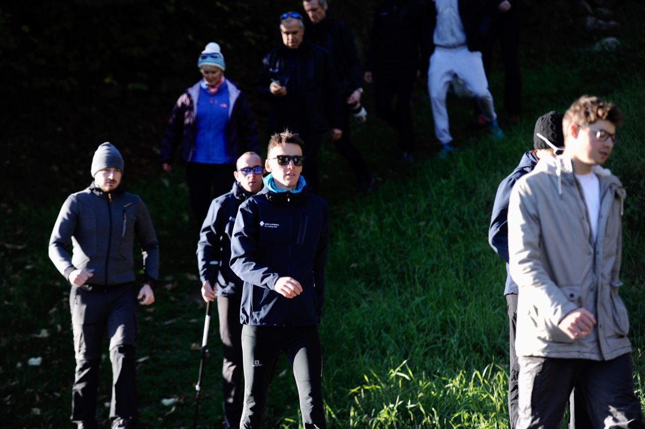 Bardet with the rest of the riders on the hike