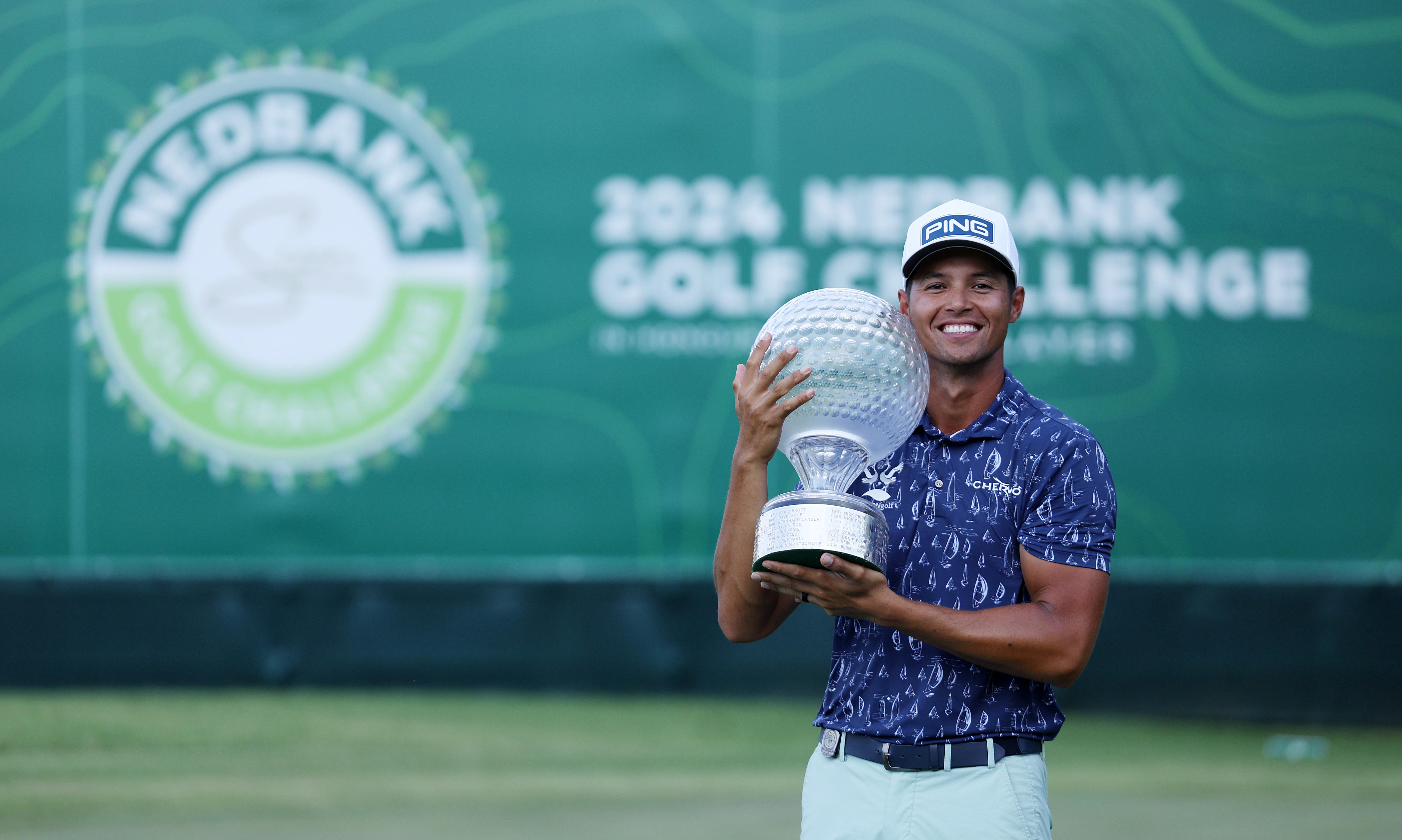 Johannes Veerman holds the Nedbank Golf Challenge trophy