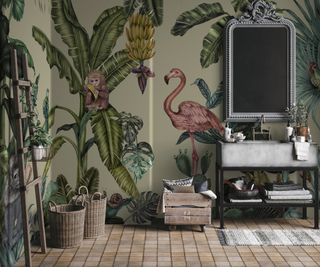 wallpaper with green jungle inspired design