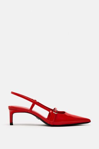 Red Zara buckle heel.
