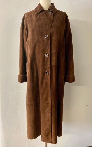 Vintage , 90s Brown Suede Midi Coat