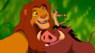 Timon and Pumba teach Simba how to live with no worries in The Lion King