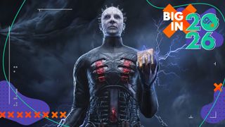 Key art from Cliver Barker's Hellraiser: Revival showing Pinhead holding the Genesis Configuration while lightning crackles from it against a background of dark smog, cropped for a header image with the GamesRadar+ Big in 2026 frame