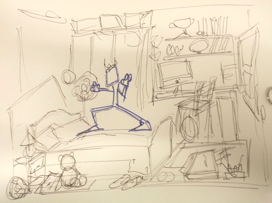 Before starting any CG work, Marcos drew a rough sketch of the composition