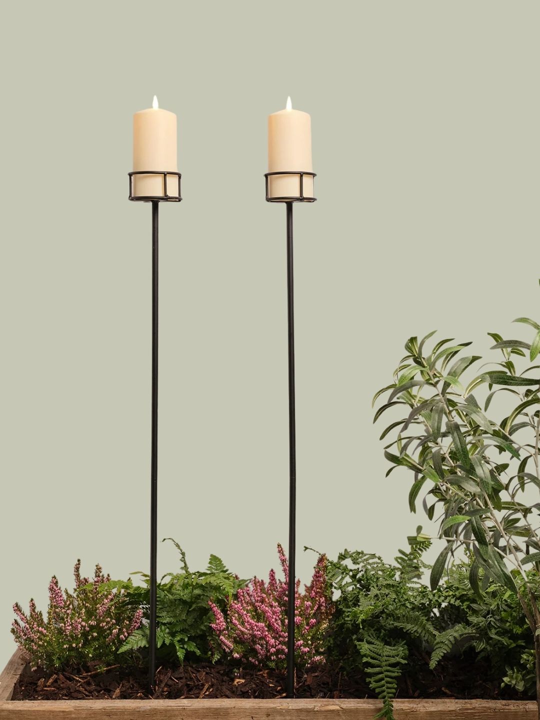 Lindby, Adjustable Outdoor Candle Stakes With Truglow&amp;reg; Pillar Candles, Set of 2