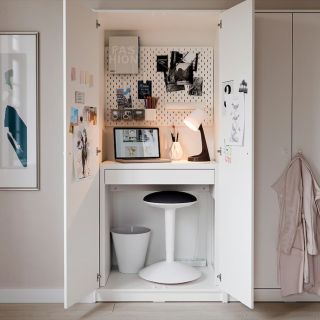 a hidden desk in an armoire