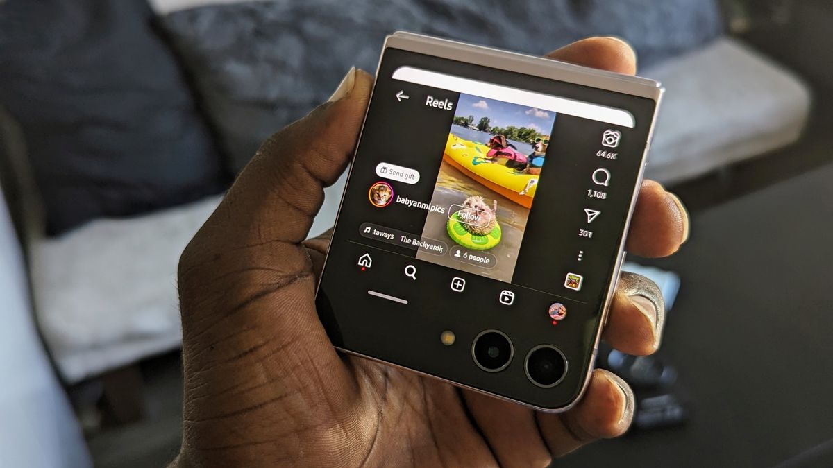 Samsung Galaxy Z Flip 5 cover screen with an Instagram Reel
