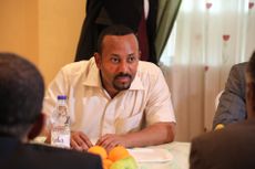 Ethiopia's Prime Minister Abiy Ahmed Ali, who won the 2019 Nobel Peace Prize, speaks during mediating talks with a delegation of the Alliance of Freedom and Change, after ruling military council intervened the pro-democracy demonstrators that left more than 100 people dead, at the Ethiopian Embassy in Khartoum, Sudan, on June 7, 2019. 