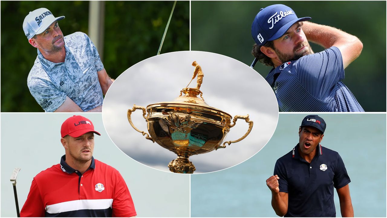 Images of the Ryder Cup, Keegan Bradley, Cameron Young, Bryson DeChambeau and Tony Finau