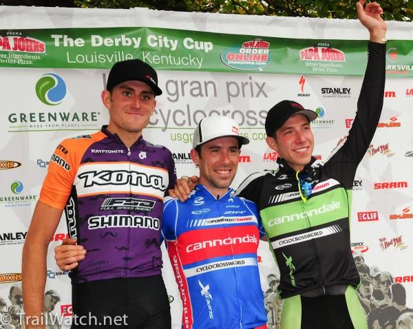 Elite Men's podium (L to R) Ryan Trebon (Kona) second, Tim Johnson (Cannondale/Cyclocrossworld.com) first, Jeremy Powers (Cannondale/Cyclocrossworld.com) third