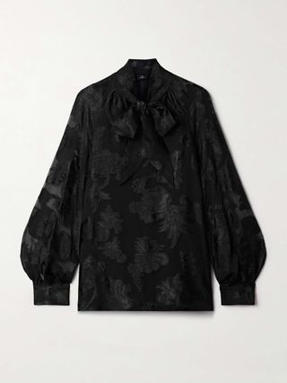 Tie-Detailed Chiffon-Jacquard Blouse