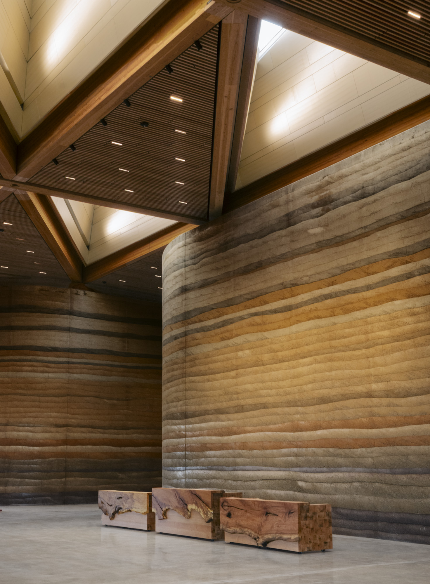interior views of timber structure inside Theodore Roosevelt Presidential Library