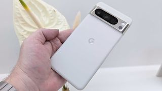 prise en main du Google Pixel 8, vu de dos, au lancement