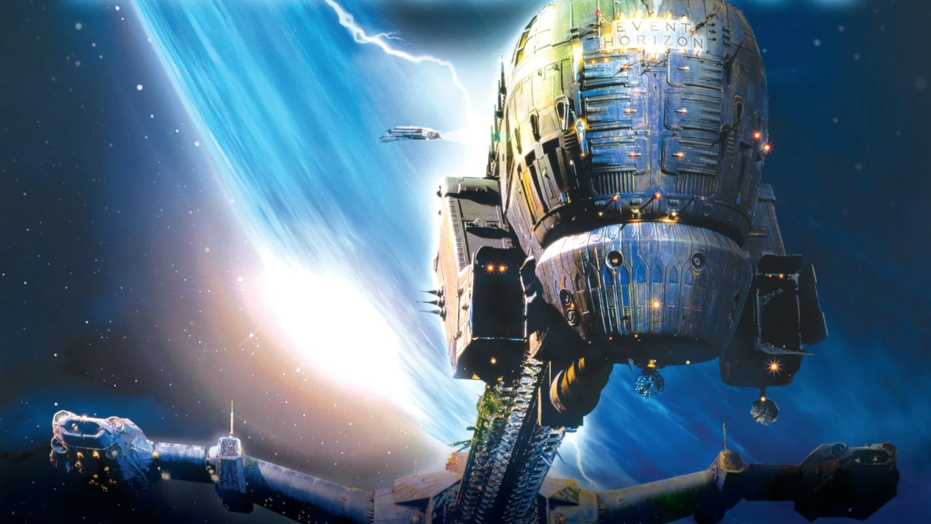 uma nave espacial assombrada pairando sobre o planeta Netuno
