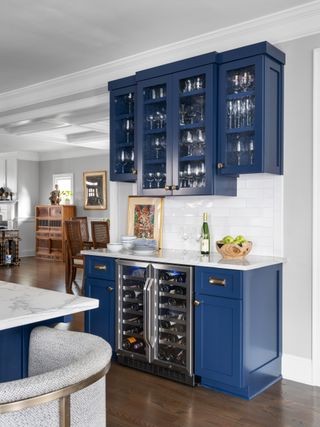 blue glazed cabinets in kitchen