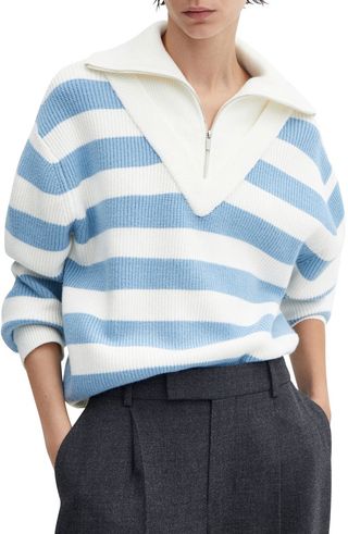 Stripe Rib Half Zip Sweater