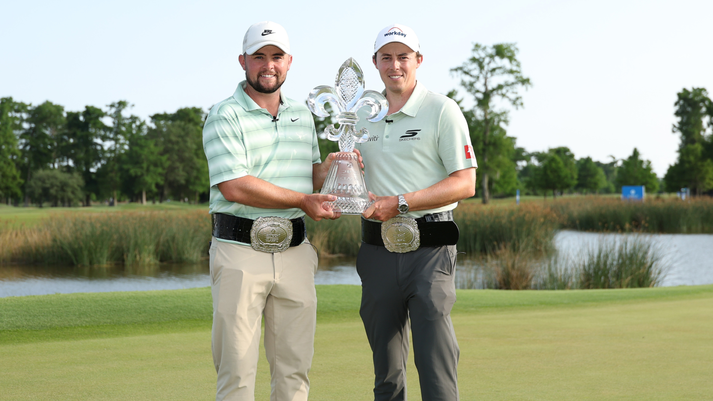Alex Fitzpatrick and Matt Fitzpatrick with the Zurich Classic of New Orleans trophy