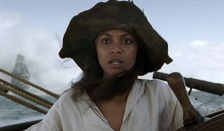 Zoe Saldana as Ana Maria piloting the Black Pearl in Pirates of the Caribbean