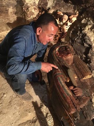 Multiple coffins were found inside the tomb, including this one.