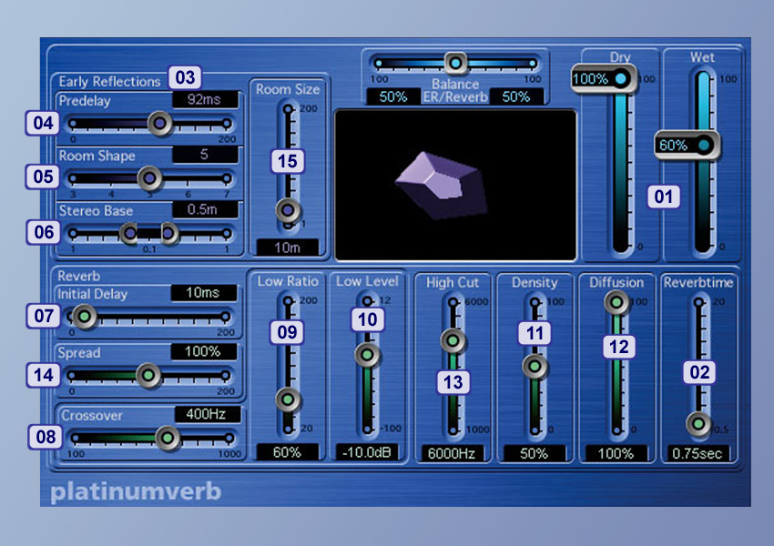 Logic&#039;s platinumverb plug-in contains all the essential parts on any modern digital reverb