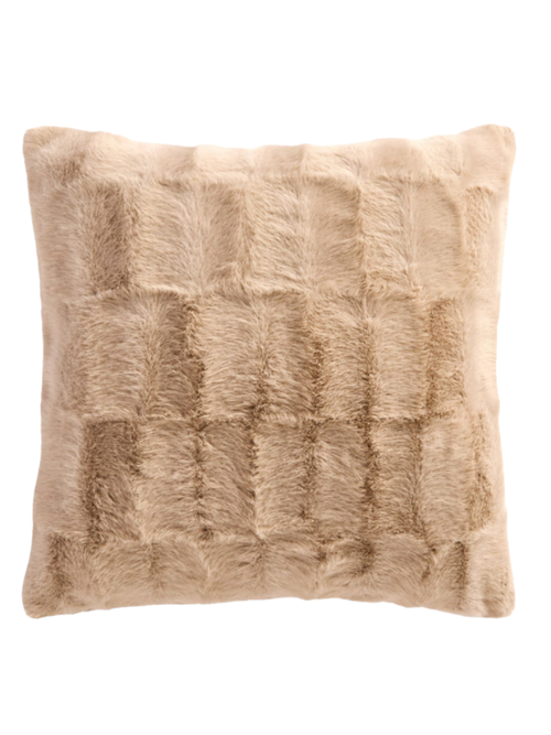 Natural Textured Faux Fur Check Cushion