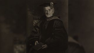 Black and white photo of Ellen Swallow Richards wearing a graduation cap and gown.