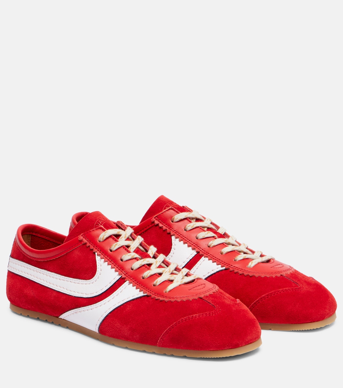 Leather-Trimmed Suede Sneakers in Red - Dries Van Noten