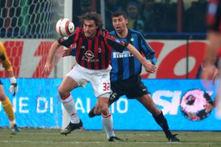 Christian Vieri in action for AC Milan against former club Inter in 2005.