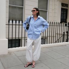 Sarah wearing balloon trousers