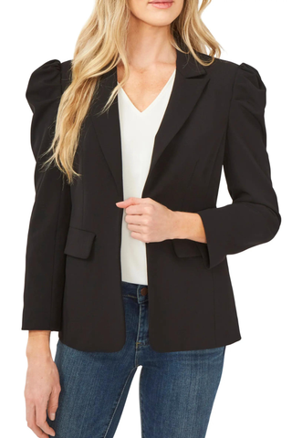 black blazer with puffed sleeves