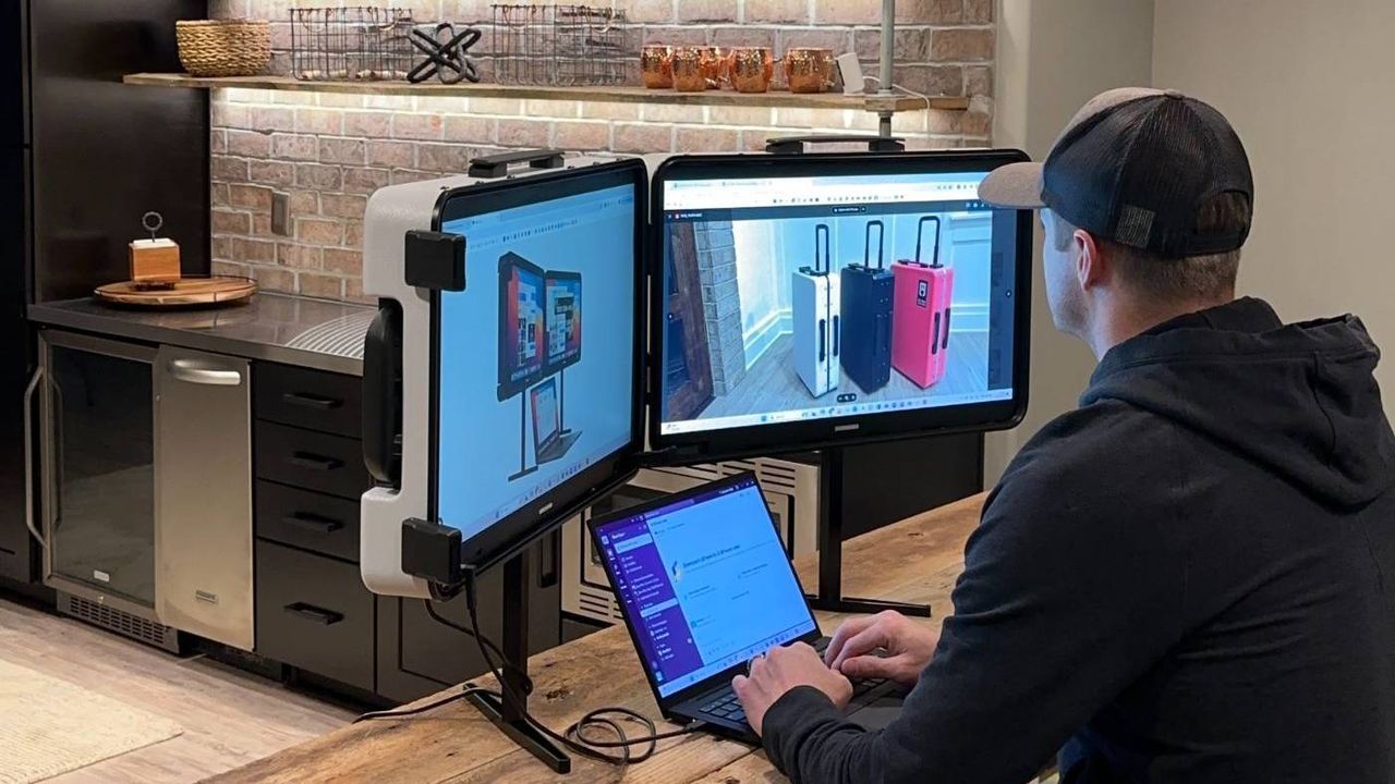 Man using Base Case with laptop