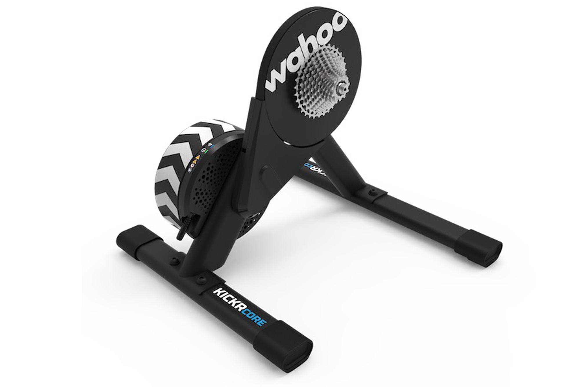 A black Wahoo indoor trainer on a white background