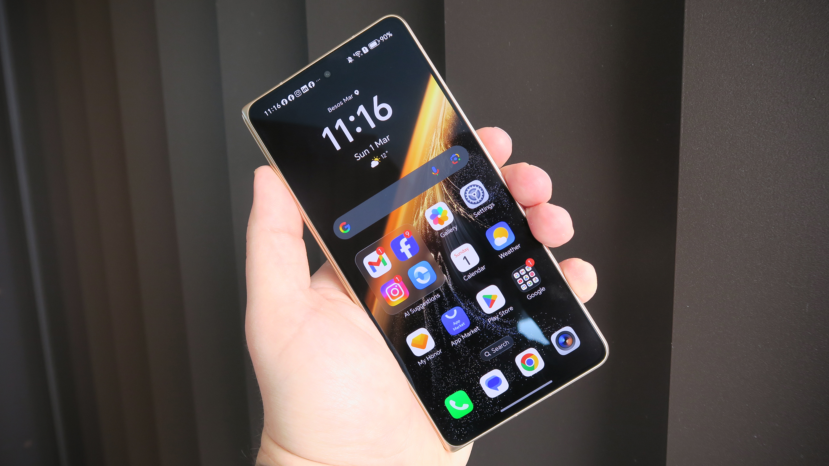 Honor Magic V6 hands on front angled